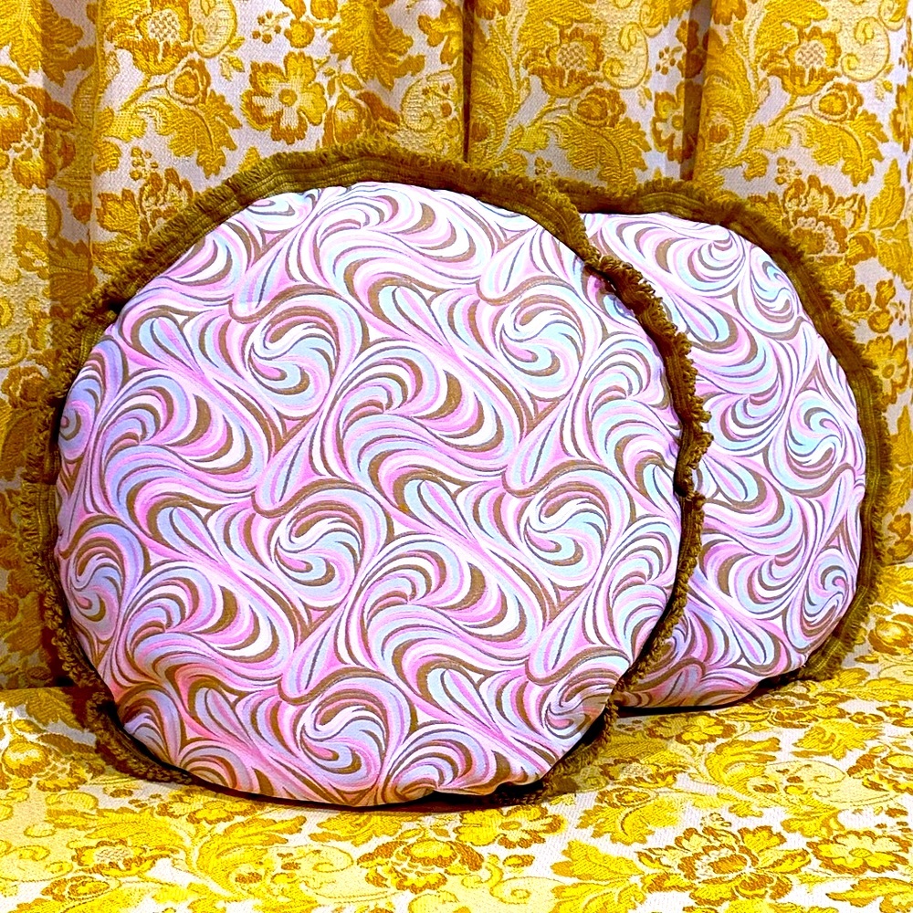 2 pcs Vintage Groovy Fabric and Trim = New handmade down and lined throw pillows